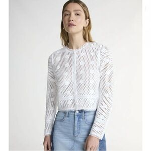 White Eyelet Women's  Crochet Flower Cardigan See Through Top Size XXL